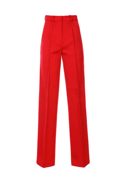 Red women's classic pants isolated on white background