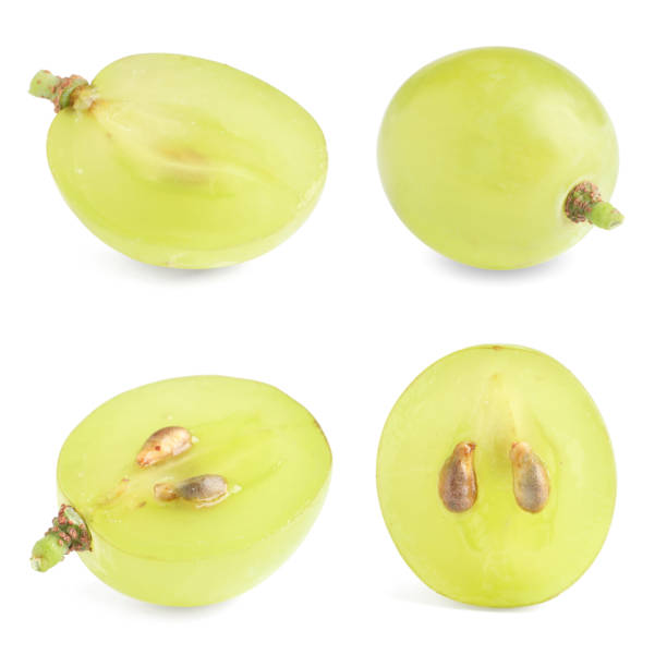 istock Set of cut and whole grapes on white background 1389148980