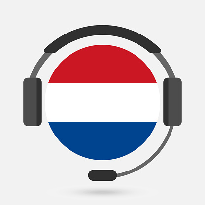 Netherlands flag with headphones. Vector illustration. Dutch language.