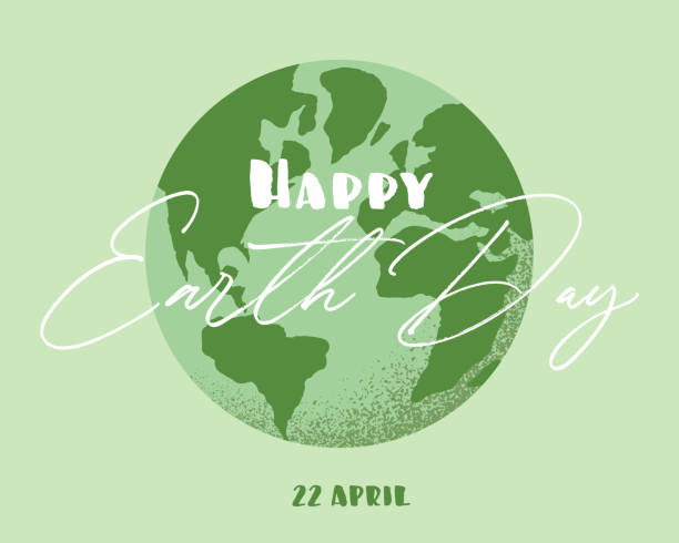 illustrations, cliparts, dessins animés et icônes de illustration vectorielle du globe terrestre avec lettrage happy earth day. concept de la journée internationale de l’environnement, recyclage, durabilité, mode de vie écologique zéro déchet - 3517