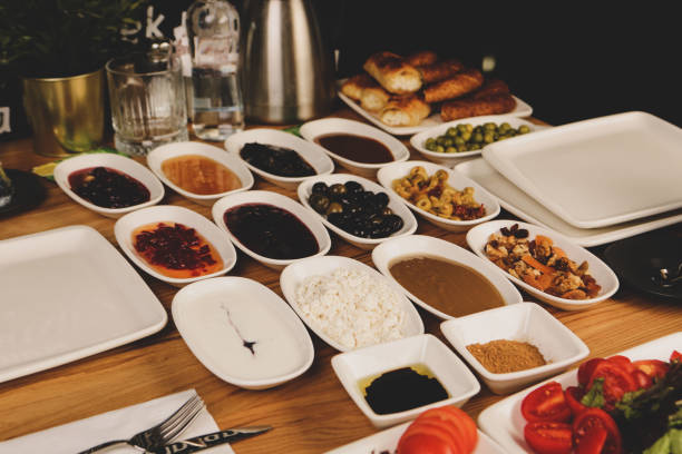 istock Traditional turkish breakfast table with mixed foods. 1389159243