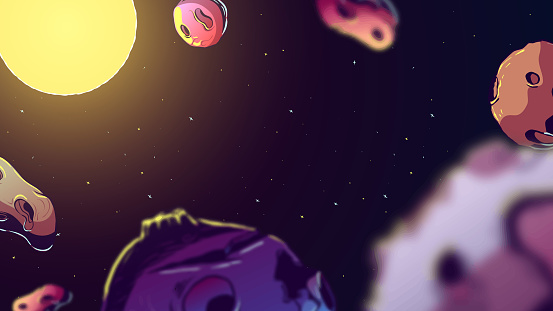 Hand drawn space banner illustration - Planets, comets and stars.