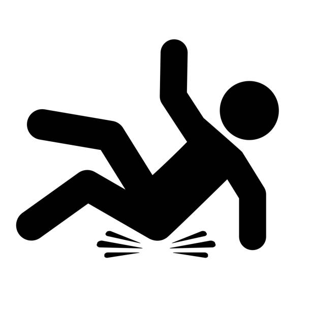 Slip and fall accident vector pictogram Slip and fall vector icon isolated on white background greasy water stock illustrations