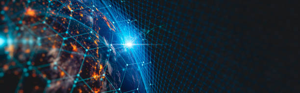 istock Communication technology for internet business. Global world network and telecommunication on earth cryptocurrency and blockchain and IoT. 1389162755