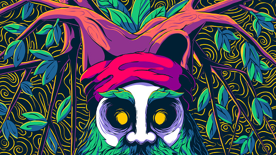 Cartoon illustration of a fictional character - Portrait of a forest spirit.