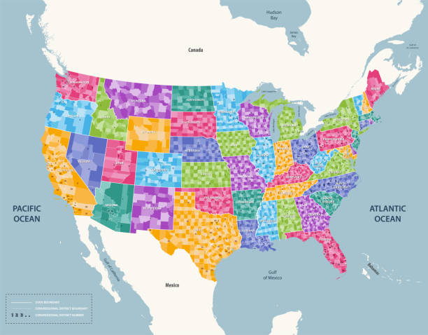 karte der kongresswahlbezirke der vereinigten staaten. hochdetaillierte vektorillustration. alle elemente getrennt in abnehmbaren und beschrifteten schichten - ohio map county cartography stock-grafiken, -clipart, -cartoons und -symbole