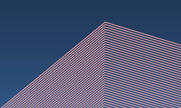Abstract vector isometric building box from lines shape pattern with modern color dark gradient background, minimal trendy architecture concept.