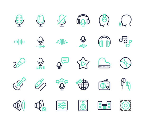 Audio Line Icons Editable Stroke Set of audio line vector icons. Editable stroke. soundtrack stock illustrations