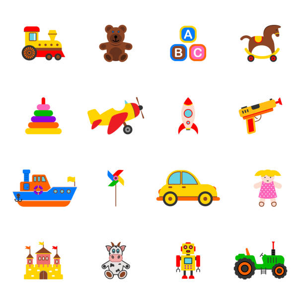 Toy icon set. Colored toy collection. Vector illustration. Toy icon set. Colored toy collection. Flat vector illustration. ursus tractor stock illustrations