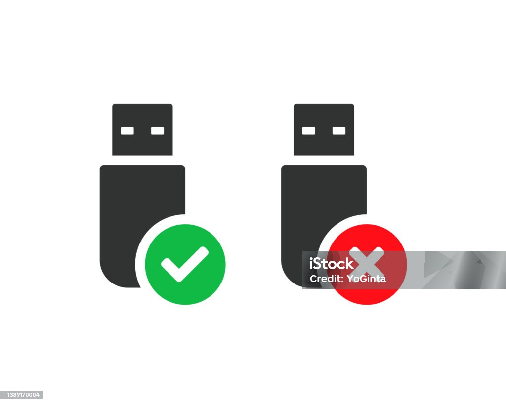 Sign Disc/usb Usb Drive With Check Mark Flash Disk With Cross Sign Stock Illustration ...