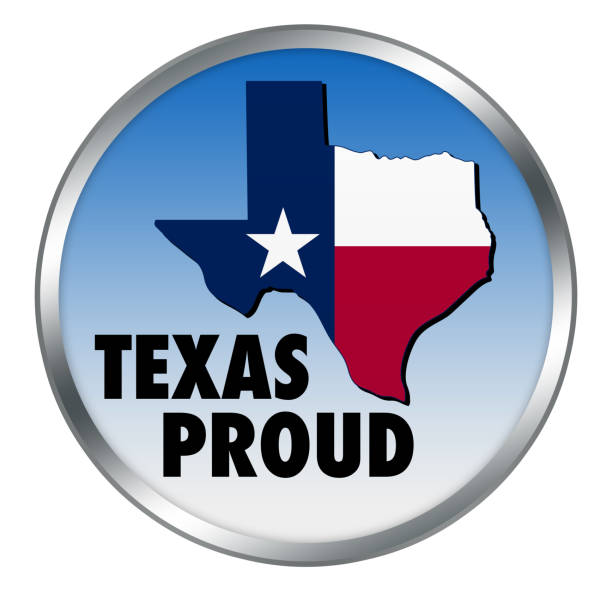 Texas Proud with state map shape and flag in a round button illustration Texas Proud with state map shape and flag in a round button illustration corpus christi map stock illustrations