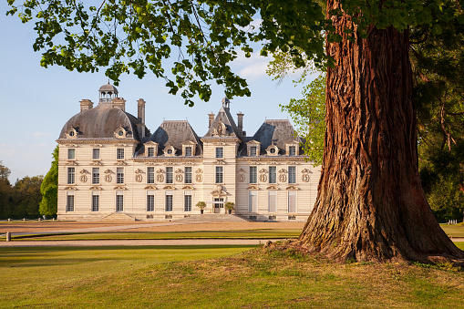 Castles of Loire valley, elegant Cheverny with beautiful park.