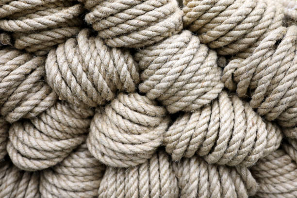 Jute rope in a rolls for background stock photo