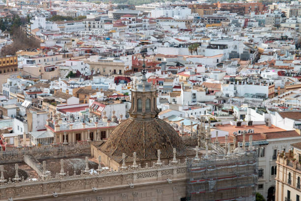 cidade de sevilha do topo da giralda. - seville sevilla santa cruz city - fotografias e filmes do acervo