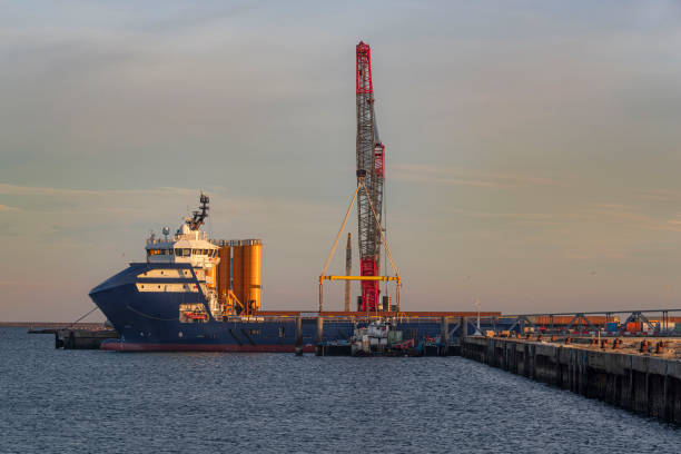 industrial ship in a port - cherbourg imagens e fotografias de stock