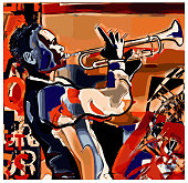 istock Trumpet player on grunge background 1389181336