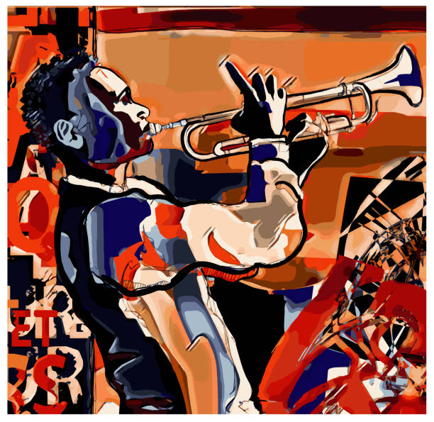 Trumpet player on grunge background Trumpet player on grunge background - vector illustration (Ideal for printing, poster or wallpaper, house decoration) jazz art stock illustrations