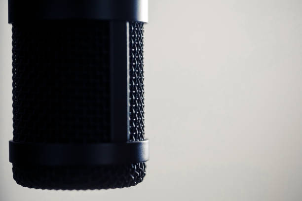 istock Black microphone, with copy space to the right 1389181497