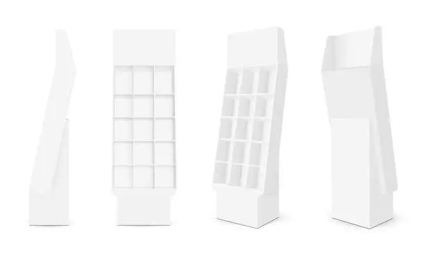Vector illustration of Blank Cardboard Display Racks, Isolated on White Background,