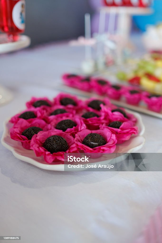 Brigadier plate Brigadier plate - too much sugar causes obesity problems in children Bakery Stock Photo