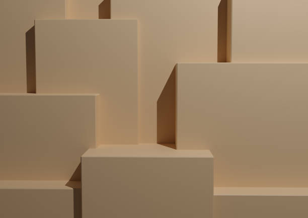 istock Minimal Light Pastel Orange Background 3D Studio Mockup Scene with Podiums and Levels for Product Display and Presentation. Geometric Horizontal Architectural Wallpaper. 1389188517