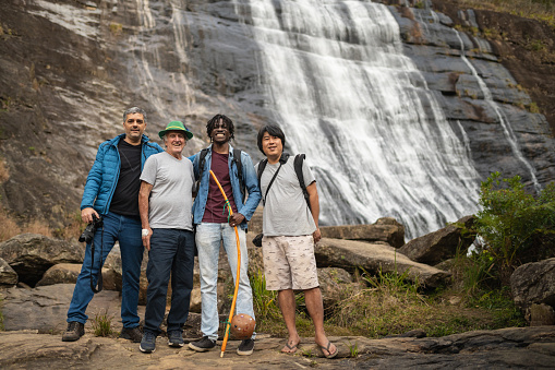 Multi-ethnic, Men, Waterfall, Nature, Day