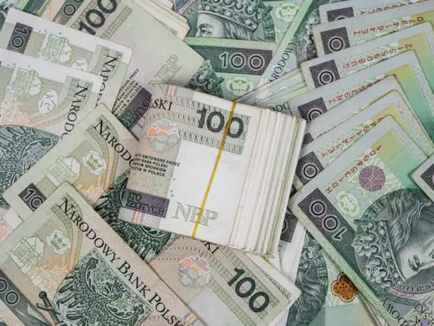 Stack of polish money on banknotes