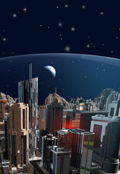 Futuristic city on the Moon under the dome, 3d illustration