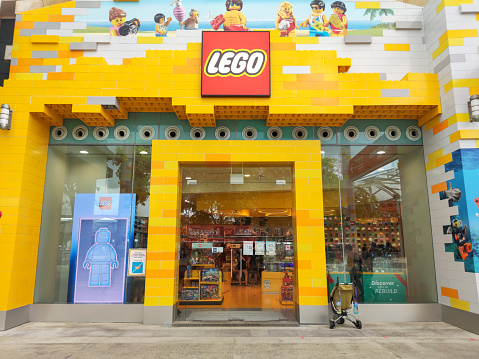 Singapore Jan 08 2022: Shop front of Lego Store in Sentosa, Singapore. It is the largest Lego Store in South East Asia.