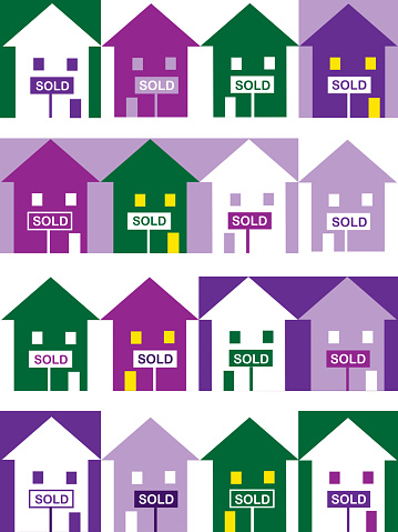 Various houses with sold signs, symbolizing booming real estate market.