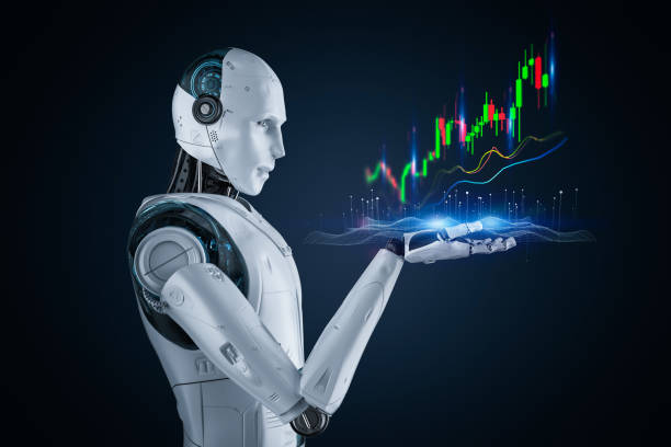 Robot analyze stock market big data stock photo