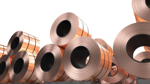istock roll of copper sheets or heap of copper tapes 1389207667