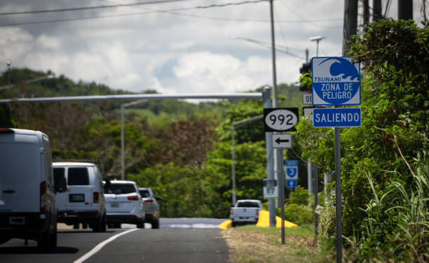 Tsunami evacuation route sign.