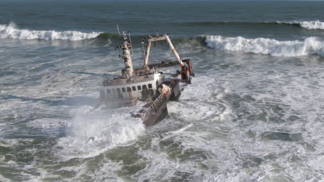 Aerial view of Zeila shipwreck on the Skeleton Coast in Namibia, Africa