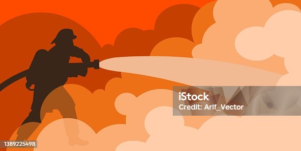 istock firefighter silhouette vector illustration, as a banner, poster or template for international firefighters day. 1389225498