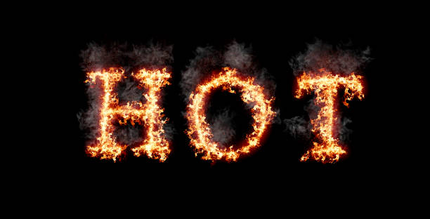 istock Word hot burning with fire and smoke, digital art isolated on black background 1389238144