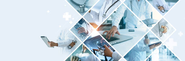 healthcare and medical doctor working in hospital with professional team in physician, nursing assistant, laboratory research and development. medical technology service to solve people health problem - 協助 圖片 個照片及圖片檔