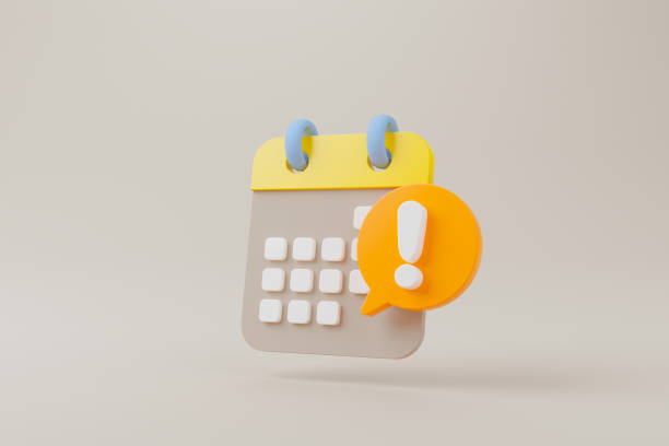 Notification icon and calendar deadline on brown background. 3d rendering illustration