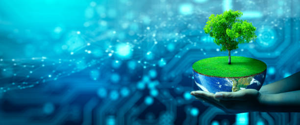 istock Hand holding haft of Earth with Tree growing on. Technology Convergence, Green Computing, and IT Ethics 1389241871