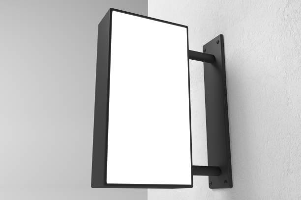 istock 3D rendering of a hanging black vertical wall sign, square billboard, signboard on a gray background 1389241933