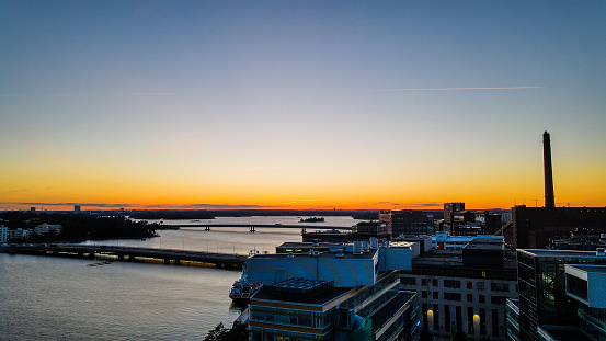 Oh calm and beautiful sky captured in Helsinki using a drone. Capture above the Ruoholahti area in Helsinki the drone was flown on low altitude to get the shot.￼