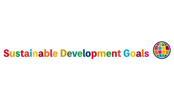 Vector illustration of SDGs, title image, English logo for use in headlines, 17 predetermined colors