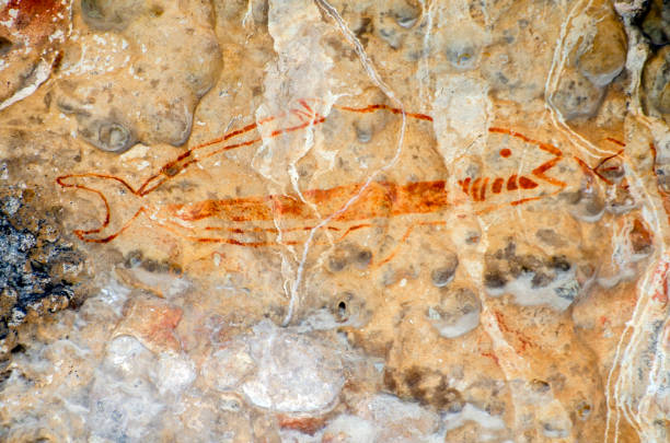 Hand and finger prints on a wall made with pigments blown through a tube, imitating prehistoric painting techniques. Human hands, blown paint. Carex of Atapuerca