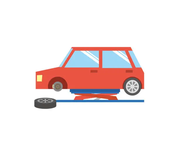 Vector illustration of Image of tire replacement work