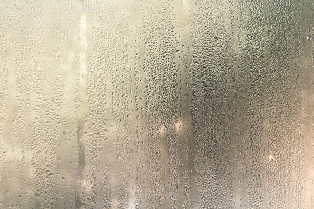 gotas de condensado en el vidrio de una ventana de plástico. congelación y formación de condensación y moho en la nueva ventana de plástico. defecto en la instalación. problema. enfoque selectivo - condensate fotografías e imágenes de stock