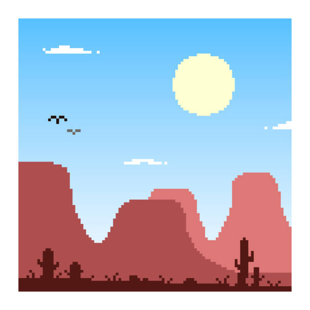 einfache vektor flache pixel art illustration von arizona oder utah wüste berge landschaft - bryce canyon stock-grafiken, -clipart, -cartoons und -symbole