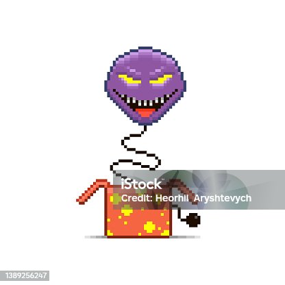 istock simple vector flat pixel art illustration of evil smiling jack in the box toy 1389256247