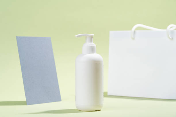 istock Blank white Bottles for Cosmetics, Mock up Cream Jar on a Olive Green background, Packaging for Cosmetics without logo and label 1389257513