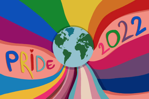Rainbow community pride month. Different flags representing genders around the world united for rights and equality pride month stock illustrations