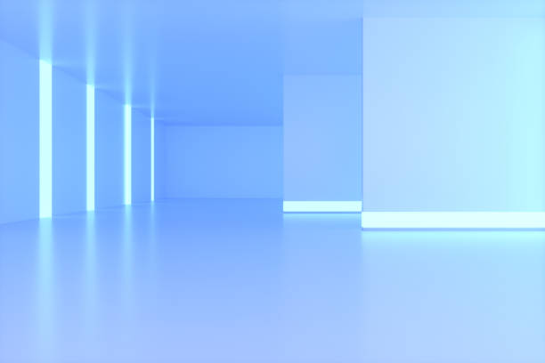 3d rendering of empty room with neon lights abstract modern architecture background.